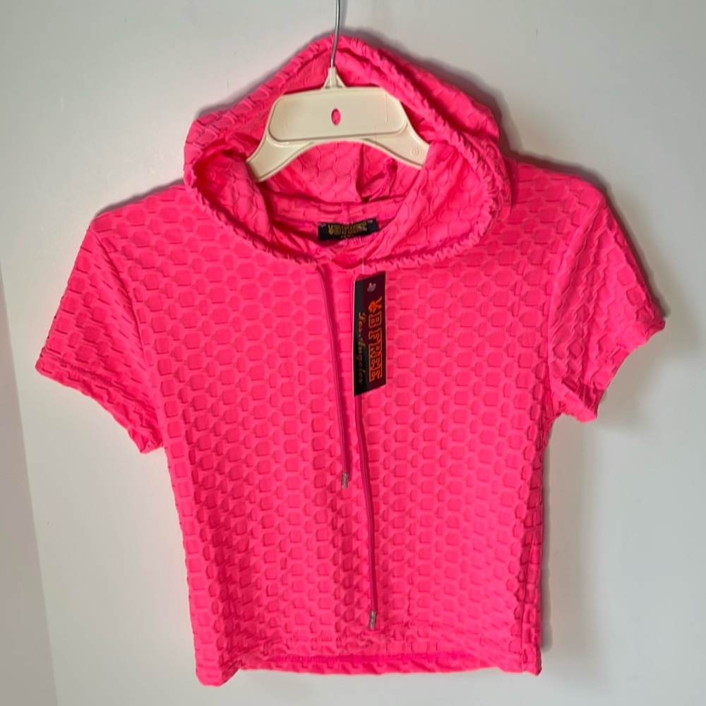 Bfree Big girls Size Small/ Medium NWT Top  Hooded Short Sleeve Neon Fuchsia